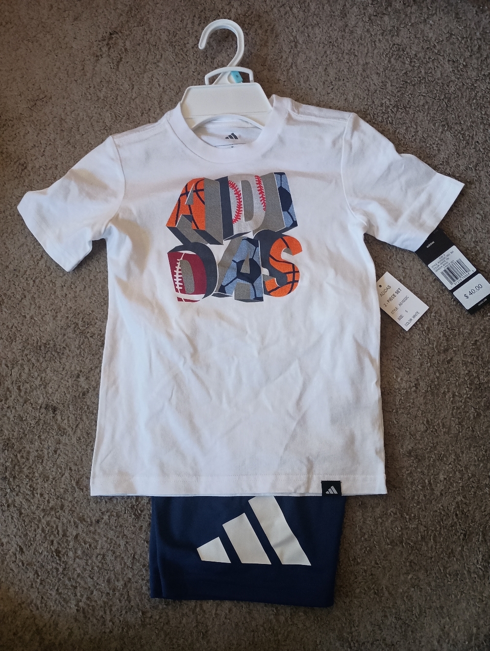 Adidas Boys Sports Short Set White/Blue Multiple Sizes  BRAND NEW WITH TAGS